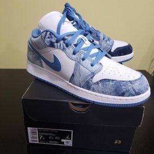 Denim white and blue air dunk low.